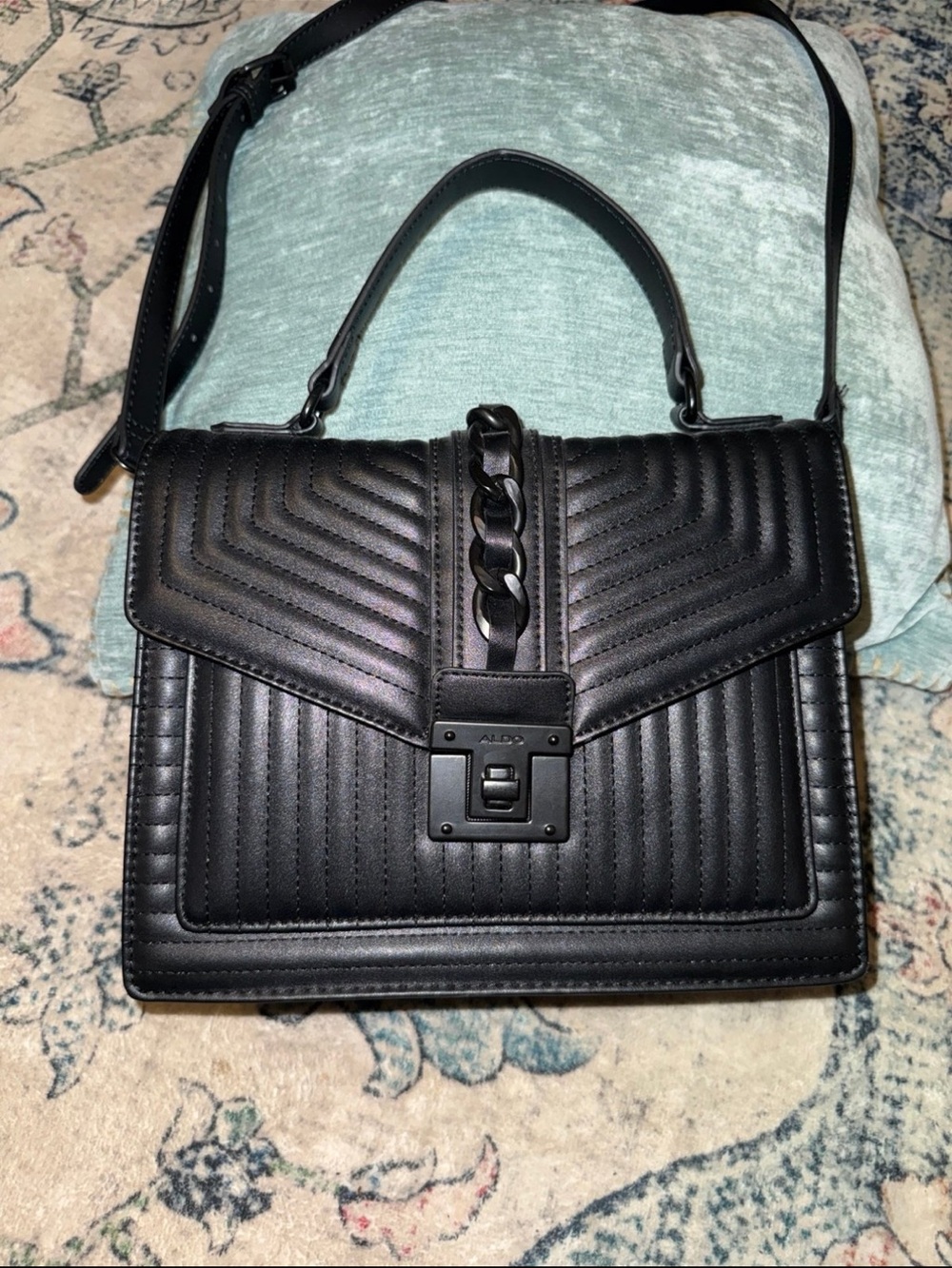 ALDO Black Quilted Chain-Accent Crossbody Satchel